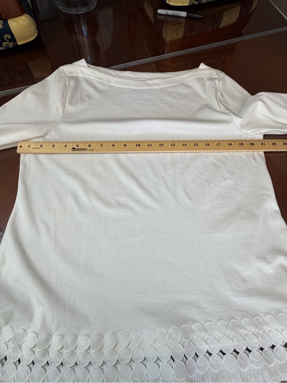 Talbots White Boatneck Tunic with Crochet & Tassel Hem - Picture 4 of 7